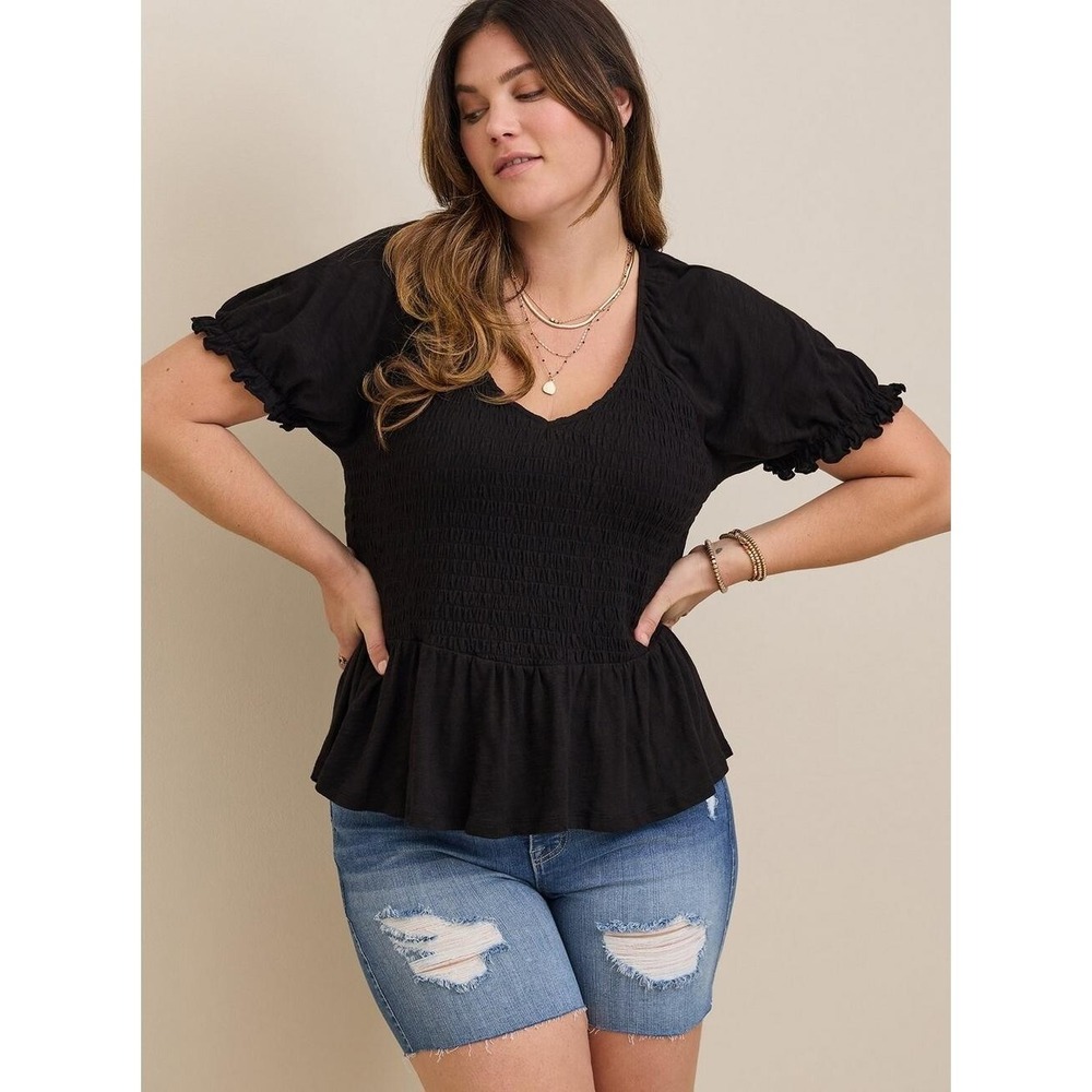 Torrid 5 new Cotton Modal Slub Smocked Short Sleeve Babydoll Top Shirt 5x 28w